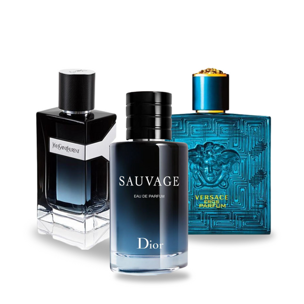 Pack de 3 Parfums Dior SAUVAGE, Yves Saint Laurent Y MEN y Versace EROS 100ml