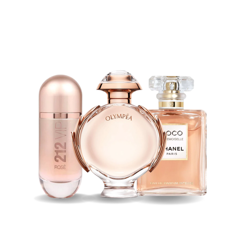 Pack de 3 Parfums Carolina Herrera 212 VIP ROSÉ, Paco Rabanne OLYMPÉA e Chanel COCO MADEMOISELLE