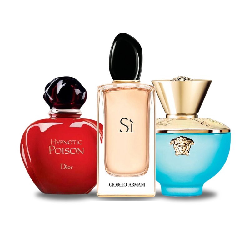 Pack de 3 Parfums Dior HYPNOTIC POISON, Giorgio Armani SÌ e Versace DYLAN TURQUOISE 100ml