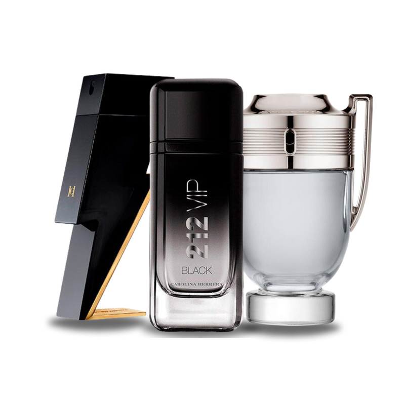 Pack de 3 Parfums Carolina Herrera BAD BOY, Carolina Herrera 212 VIP BLACK e Paco Rabanne INVICTUS 100ml
