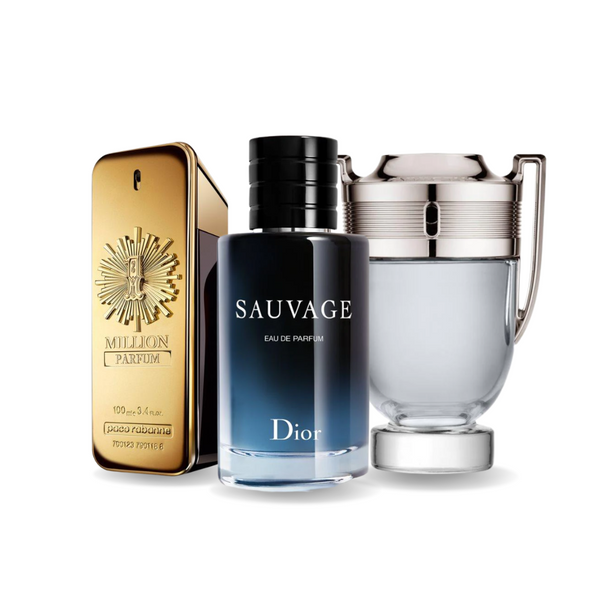 Pack de 3 Parfums Paco Rabanne ONE MILLION, Dior SAUVAGE e Paco Rabanne INVICTUS 100ml